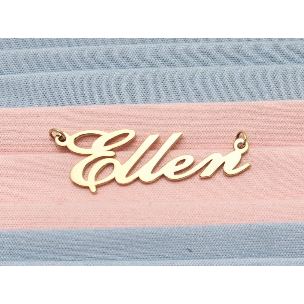 Unique 14k Karat Solid Yellow Gold Designer Name Initial  Ellen  Charm Pendant